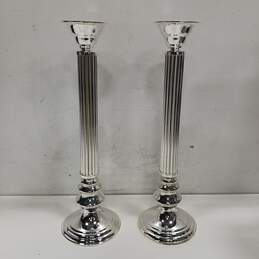 Godinger 18" Silver Plated Column Candle Stick Pair IOB alternative image