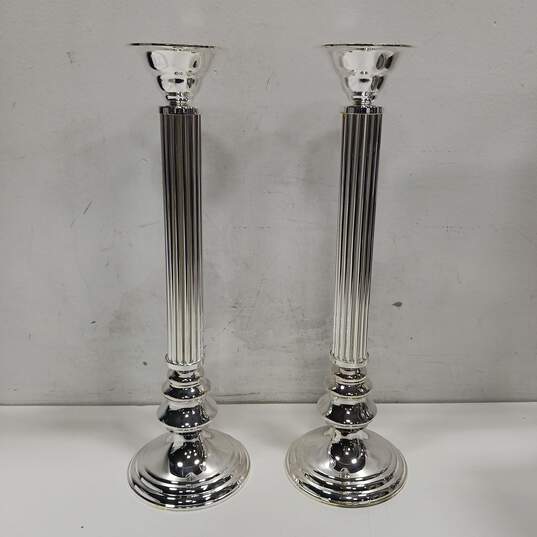 Godinger 18" Silver Plated Column Candle Stick Pair IOB image number 2