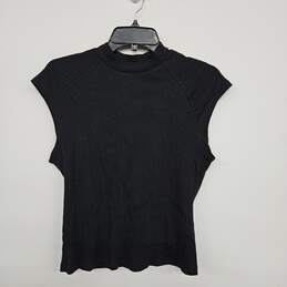 Black Ribbed Mock Neck Sleeveless T-Shirt