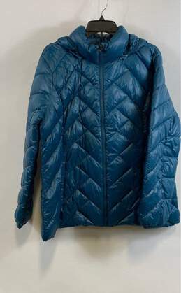 London Fog Womens Blue Quilted Long Sleeve Hooded Full Zip Puffer Jacket Size XL