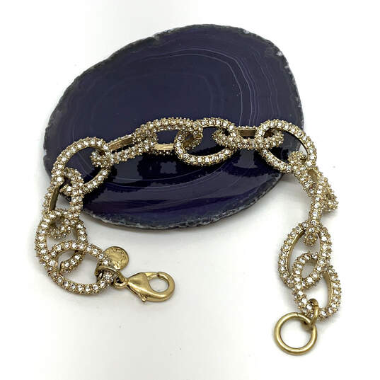 Designer J. Crew Gold-Tone Rhinestones Lobster Clasp Link Chain Bracelet image number 3