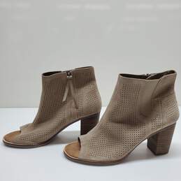 Tom's Majorca Ankle Brown Suede Peep Toe Block Heels Women's Boots Size 10