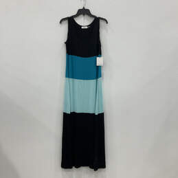 NWT Womens Black Blue Colorblock Sleeveless Scoop Neck Maxi Dress Size 12