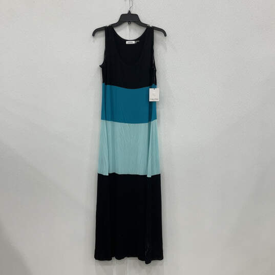 NWT Womens Black Blue Colorblock Sleeveless Scoop Neck Maxi Dress Size 12 image number 1