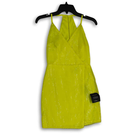 NWT Womens Yellow Surplice Neck Sleeveless Short Bodycon Dress Size XS image number 1