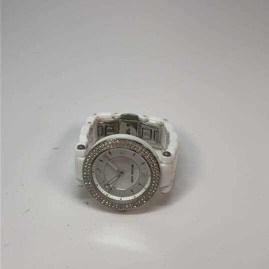 Designer Michael Kors MK-5308 Rhinestone White Round Dial Analog Wristwatch image number 3