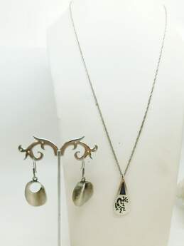 Sterling Silver Hopi Overlay Kokopelli Teardrop Necklace & Taxco Modernist Circle Earrings 20.3g alternative image