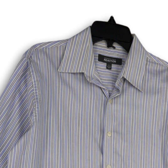 Mens White Blue Striped Long Sleeve Collared Dress Shirt Size 15.5 32/33 image number 3