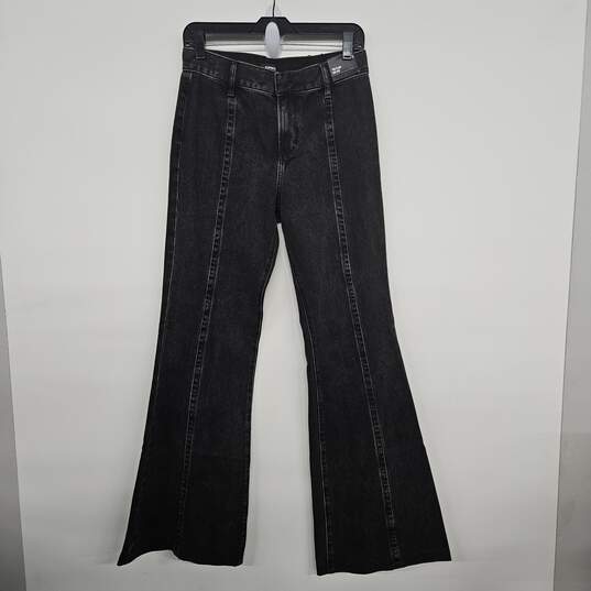 EXPRESS Black Denim 70s Flare Mid Rise Jeans image number 1