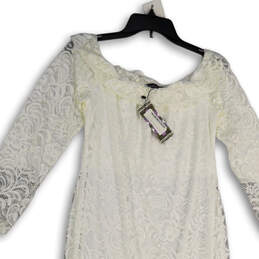 NWT Womens White Floral Lace Off The Shoulder Ruffle Hem Maxi Dress Size 14 alternative image