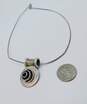 Artisan Mexico 925 Modernist Spiral Swirl Overlay Circle Chunky Pendant Omega Chain Necklace 19.7g image number 5