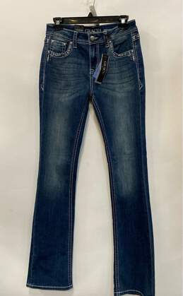 NWT Grace In LA Womens Blue Pockets Dark Wash Mid Rise Denim Bootcut Jeans Sz 28