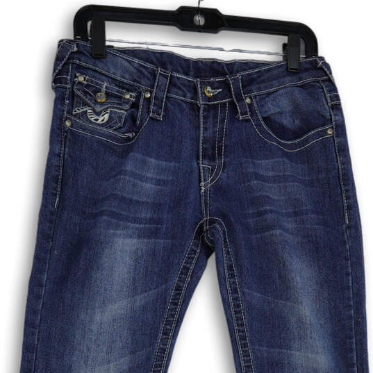 Womens Blue Denim Medium Wash 5 Pocket Design Straight Leg Jeans Size 30 image number 3
