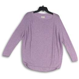 Womens Purple Long Raglan Sleeve Square Neck Ribbed Pullover Sweater Size S