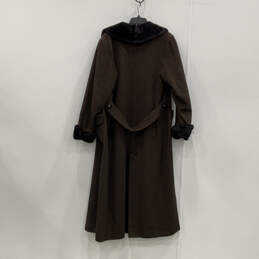 Womens Brown Black Chevron Notch Lapel Collar Pockets Long Trench Coat alternative image