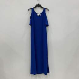 Chico's Womens Blue Scoop Neck Cold Shoulder Sleeve Pullover Maxi Dress Size 2