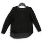 Womens Black Long Sleeve Round Neck Sheer Bottom Pullover Sweater Size M image number 2