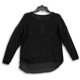 Womens Black Long Sleeve Round Neck Sheer Bottom Pullover Sweater Size M alternative image