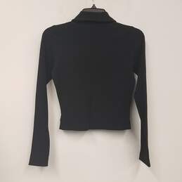 Womens Black Long Sleeve Collared Cropped Full Zip Sweater Size X-Small alternative image
