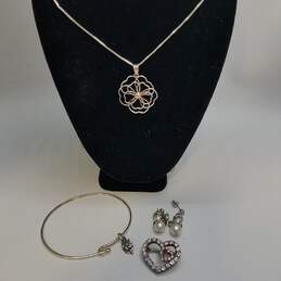 Sterling Silver Assorted Gemstone 7inch Bracelet/31inch Pendant Necklace/Post Earring/Brooch Bundle 4pcs 18.9g
