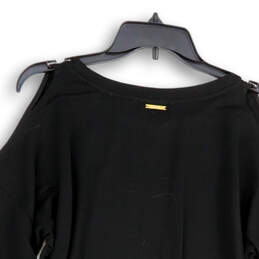 Womens Black Gold Crewneck Cold Shoulder Long Sleeve Blouse Top Size Medium