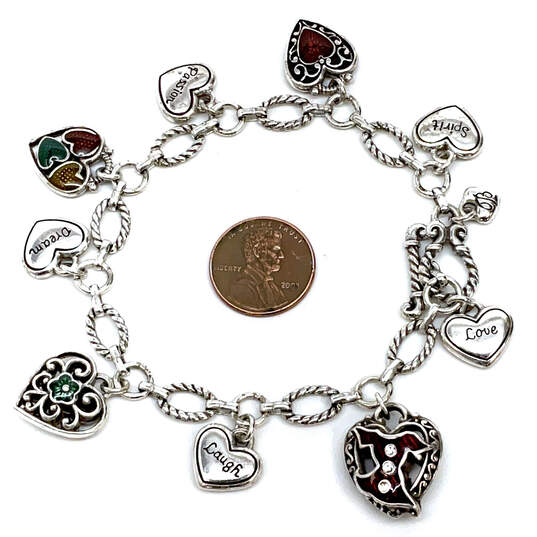 Designer Brighton Silver-Tone Chain Multicolor Enamel Hearts Charm Bracelet image number 4