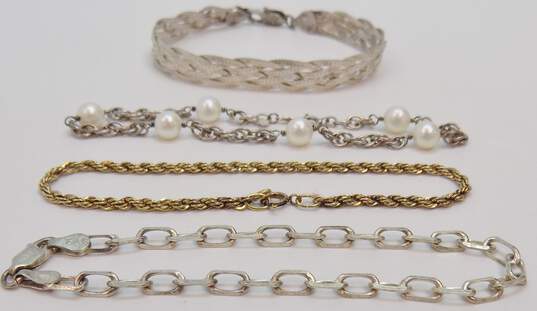Artisan 925 & Vermeil Twisted Rope Braided Herringbone Pearls Station & Cable Chain Bracelets Variety 19.6g image number 1