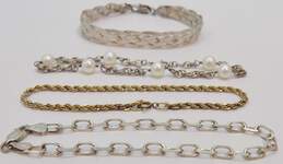 Artisan 925 & Vermeil Twisted Rope Braided Herringbone Pearls Station & Cable Chain Bracelets Variety 19.6g