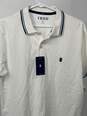 Mens White Blue Striped Short Sleeve Slim Fit Polo Shirt Size M T-0528898-A image number 2