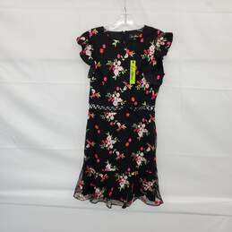 Sam Edelman Black Floral Embroidered Open Mid Flutter Sleeve Dress WM Size 8 NWT alternative image