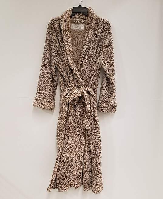 Womens Brown Beige Leopard Print Long Sleeve Belted One Pieces Robe Size L image number 1