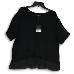 NWT Simply Vera Vera Wang Womens Black V-Neck Short Sleeve Blouse Top Size L