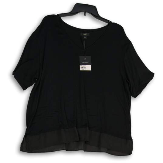 NWT Simply Vera Vera Wang Womens Black V-Neck Short Sleeve Blouse Top Size L image number 1