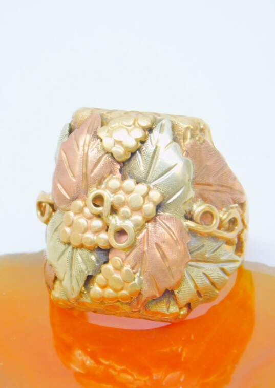 10K Yellow & Rose Gold Grapes Etched Leaves & Vines Cluster Statement Ring For Repair 11.2g image number 2