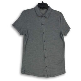 Mens Black Gray Spread Collar Short Sleeve Button-Up Shirt Size Small