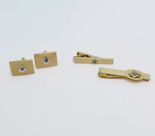 VNTG Gold Tone Masonic Cuff Links & Tie Clips 24.9g image number 1