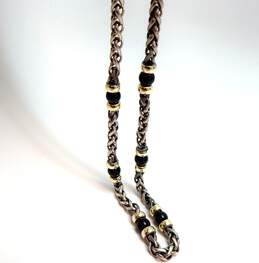 David Yurman 925 & 14K Gold Accented Onyx Ball Beaded Station Wheat Chain Necklace 57g