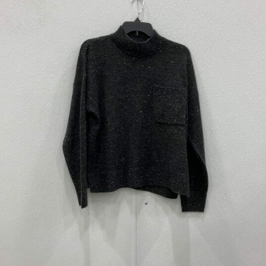 Womens Black Long Sleeve Front Pocket Mock Neck Pullover Sweater Size Large image number 1