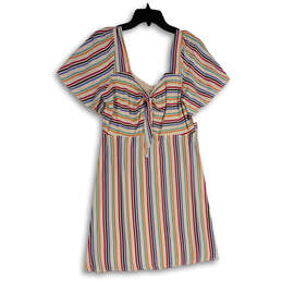 Womens Multicolor Striped Front Knot Short Sleeve Mini Dress Size Large