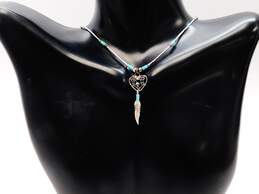 Southwestern 925 Turquoise Necklace & Half Hoop Earrings w/ MOP & Onyx Ring 7.9g alternative image