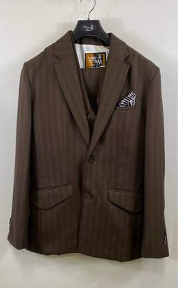 Volcom Mens Brown Striped Pockets 3 Piece Vest Jacket Suit Pants Set Size Large