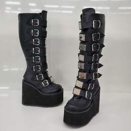 Demonia Cult SWING 815-WCKJ Black Faux Leather Knee-High Platform Boot US 6