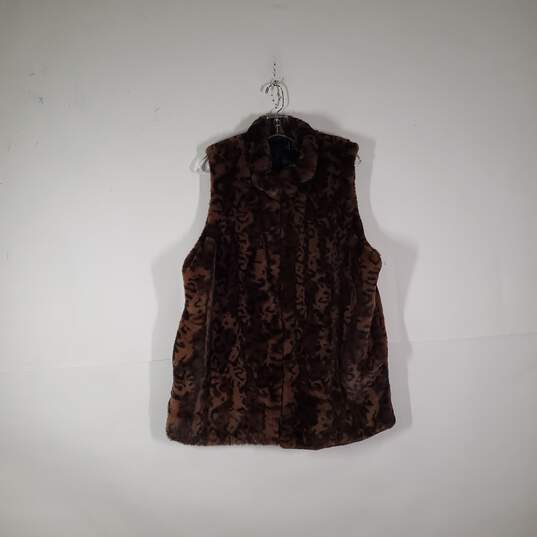 NWT Womens Cheetah Print Mock Neck Mid-Length Sleeveless Vest Size 2X image number 1