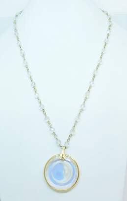 Kirks Folly Designer Aurora Borealis Reverse Carved Intaglio Crescent Moon Pendant Necklace 27.8g