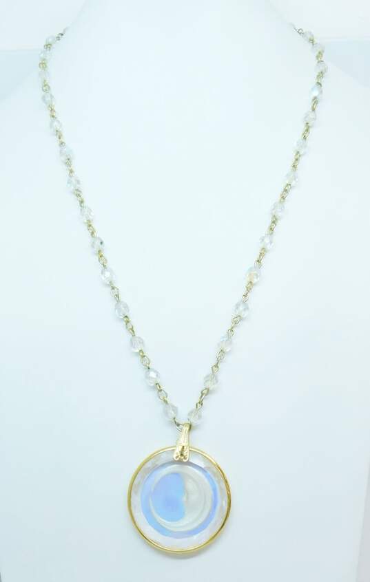 Kirks Folly Designer Aurora Borealis Reverse Carved Intaglio Crescent Moon Pendant Necklace 27.8g image number 1