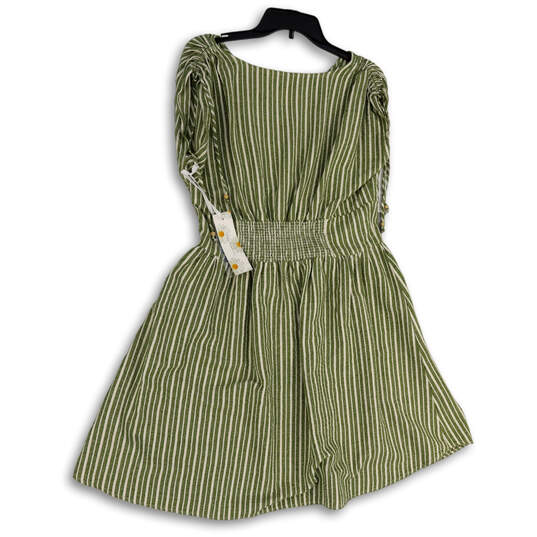NWT Womens Green Striped V-Neck Knee Length Fit & Flare Dress Size Large image number 2