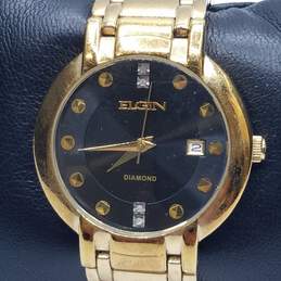 Elgin Diamond 39mm Case Unisex Gold Tone Stainless Steel Quartz Watch