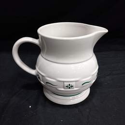Longaberger Pottery Woven Traditions Ivory & Green Pitcher