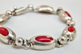 Artisan 925 Mexico Faux Red Jasper Inlay Linked Bracelet 22.8g