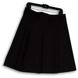 Womens Black Pleated Front Back Zip Stretch Pull-On A-Line Skirt Size 8